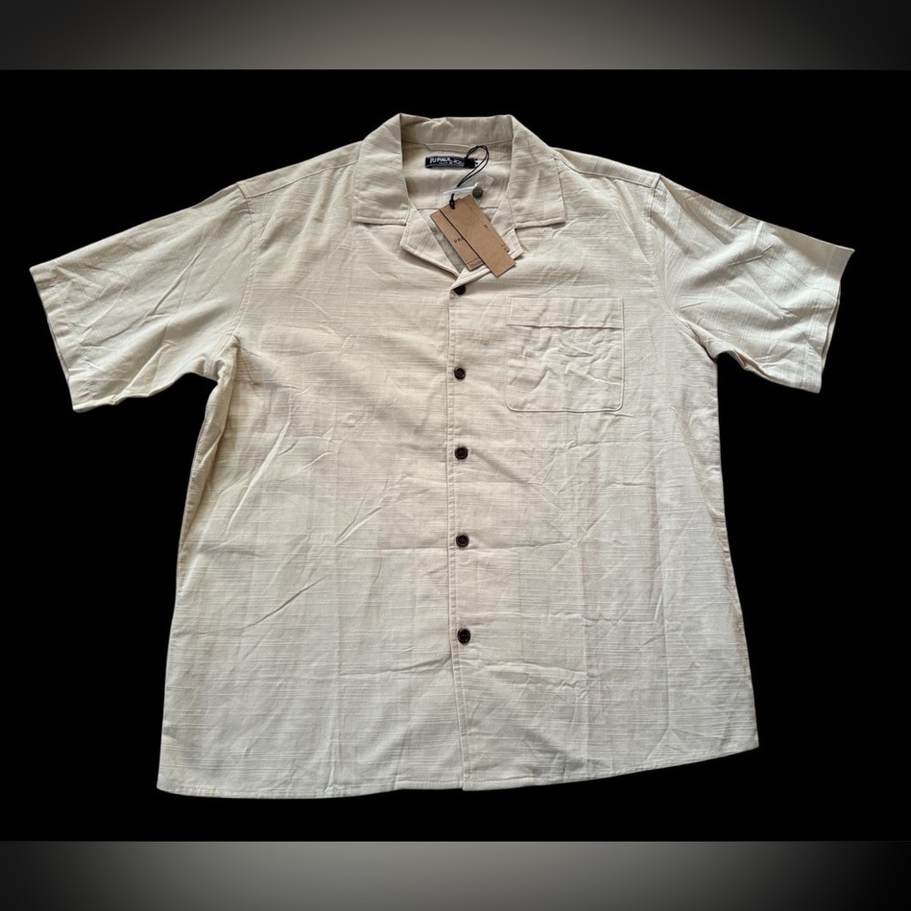 PJ Paul Jones Men’s Button Up Short Sleeve Shirt Natural Color NWT Size Medium